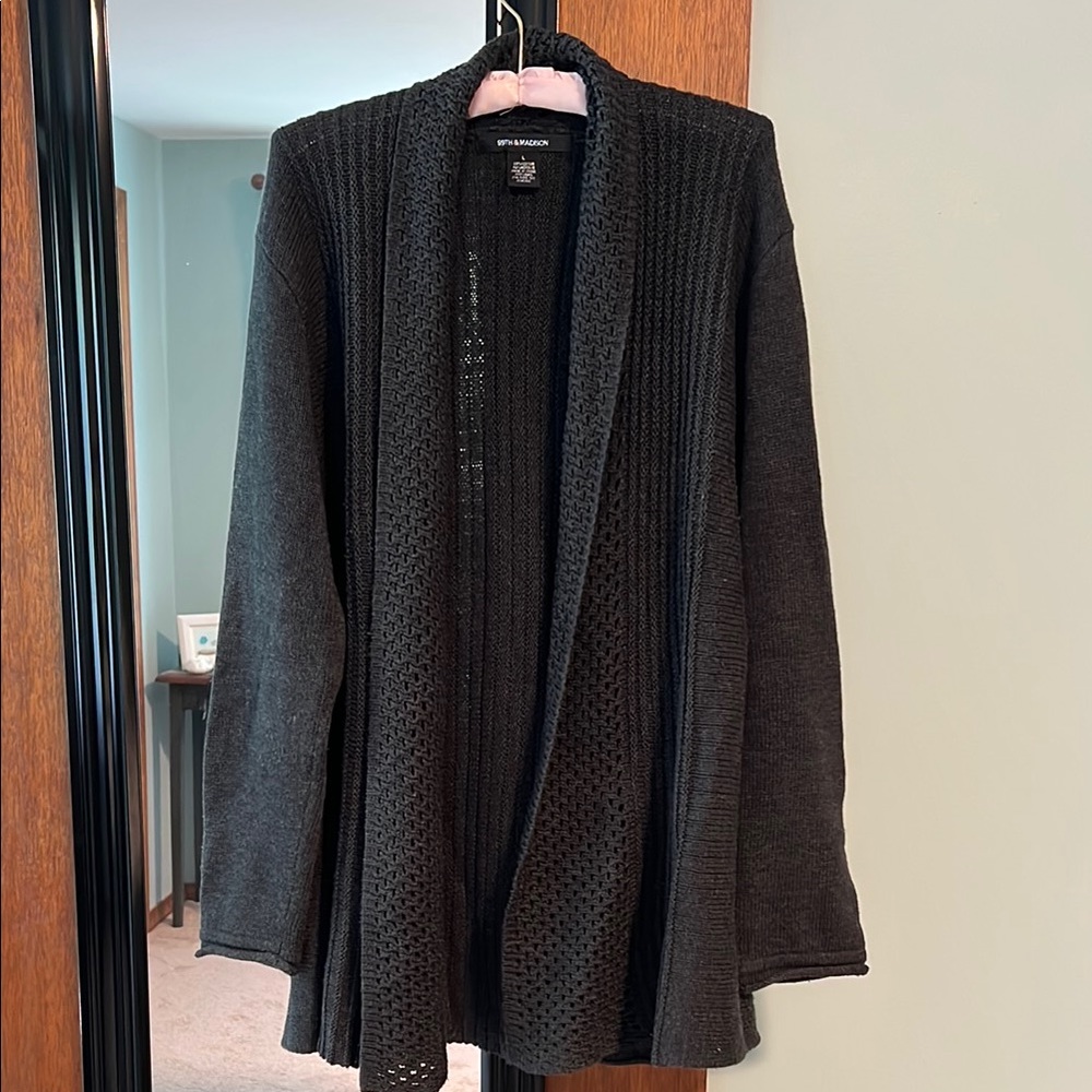 89th & Madison Dark Grey Cardigan Sweater Sz L